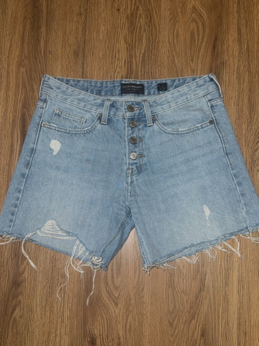 Lucky Brand Women’s distressed cutoff Jean shorts, boyfriend short, Size 4/27